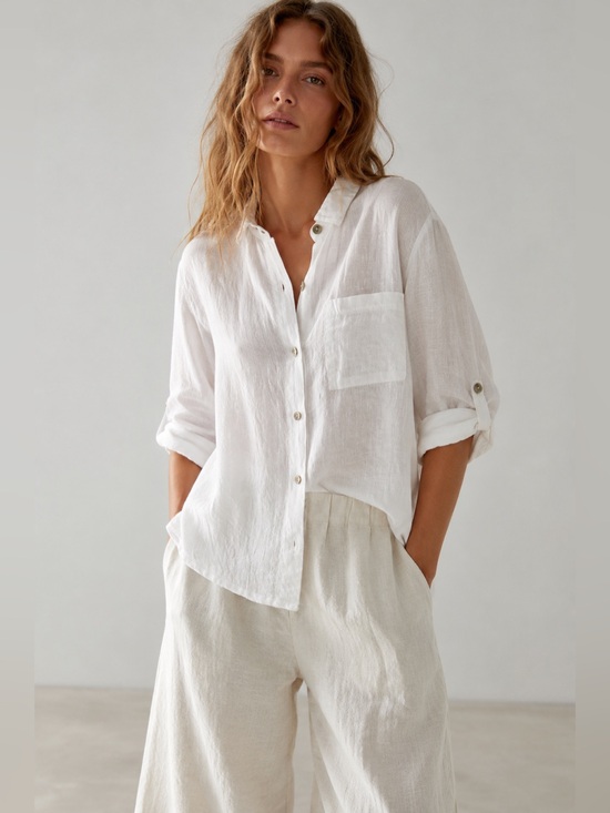 Made in italy Tops - Made in Italy 100% linen roll tab button down shirt